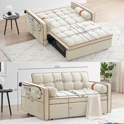 3 in 1 Sleeper Sofa,Modern Velvet Sofa Bed,Convertible Pull Out Couch Bed with Swivel Phone Stand and Storage Pockets