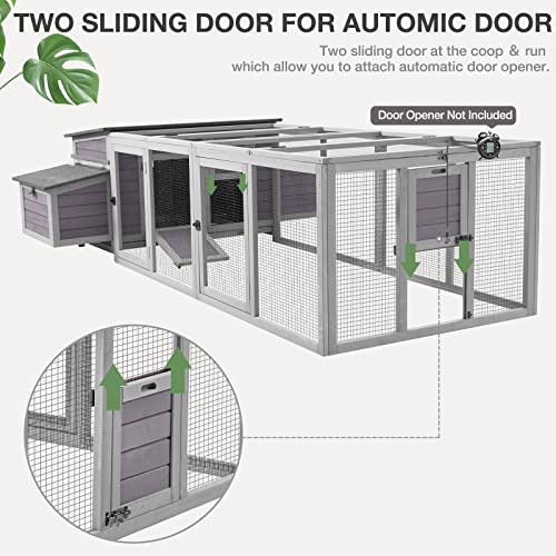 Large Chicken Coop for 6 Chicken Outdoor Chicken House with Run, Two Large Nesting Box, Leakproof Pull-on Tray and UV-Resistant Roof Panel