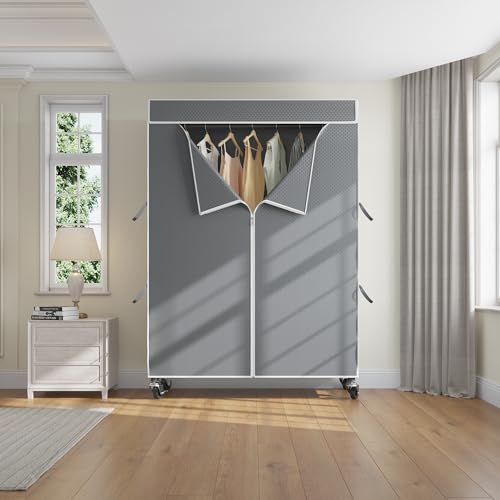 VIPEK R2C Medium Rolling Garment Rack with Cover Heavy Duty Clothes Rack Adjustable Clothing Rack for Hanging Clothes Portable Closets with Double