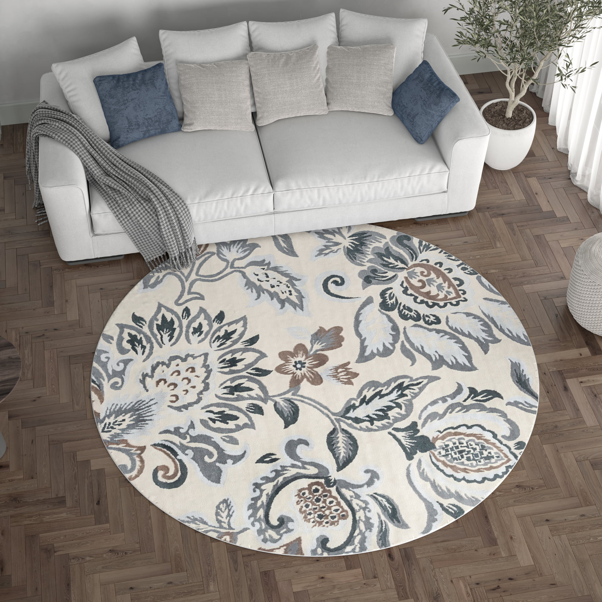 6ft Round Traditional Cream Round Area Rugs for Living Room | Bedroom Rug | Dining Room Rug | Indoor Entry or Entryway Rug | Kitchen Rug | Alfombras