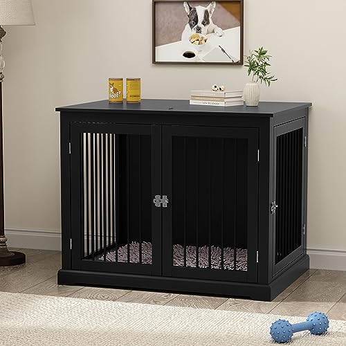 Large Dog Crate Furniture, Wooden Dog Kennel with Cushion, Dog Crate End Table Large, Indoor Dog Kennel, Modern Decorative Dog Crates with Flip Top