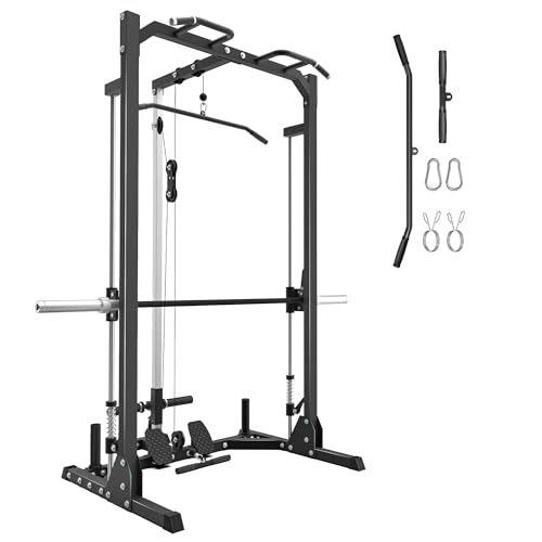 Compact Smith Machine Home Gym - 800lb Barbell Sleeve, Space-Saving Power Cage with LAT Pulldown, Power Rack 5-in-1