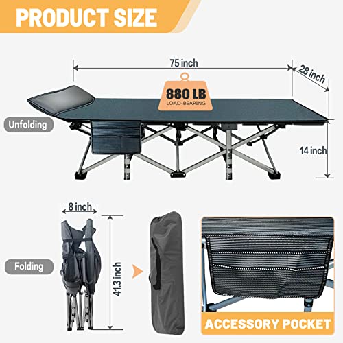 DoCred Folding Camping Cot with Mattress, 2 Pack Heavy Duty Folding Cot for Adults, Portable Sleeping Cot Bed Adults Outdoor Bed with Carry Bag