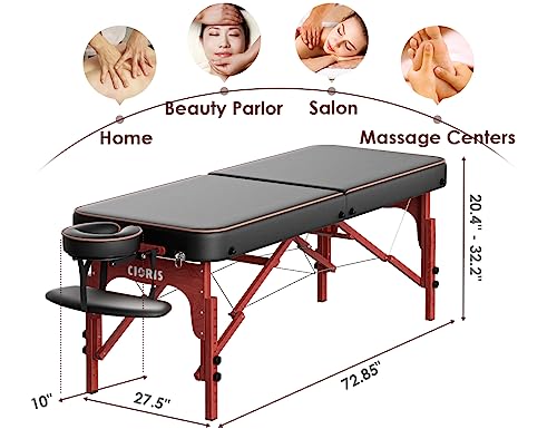 CLORIS 84" Professional Massage Table Portable 2 Folding Lightweight Facial Solon Spa Tattoo Bed Height Adjustable with Carrying Bag & Aluminium Leg