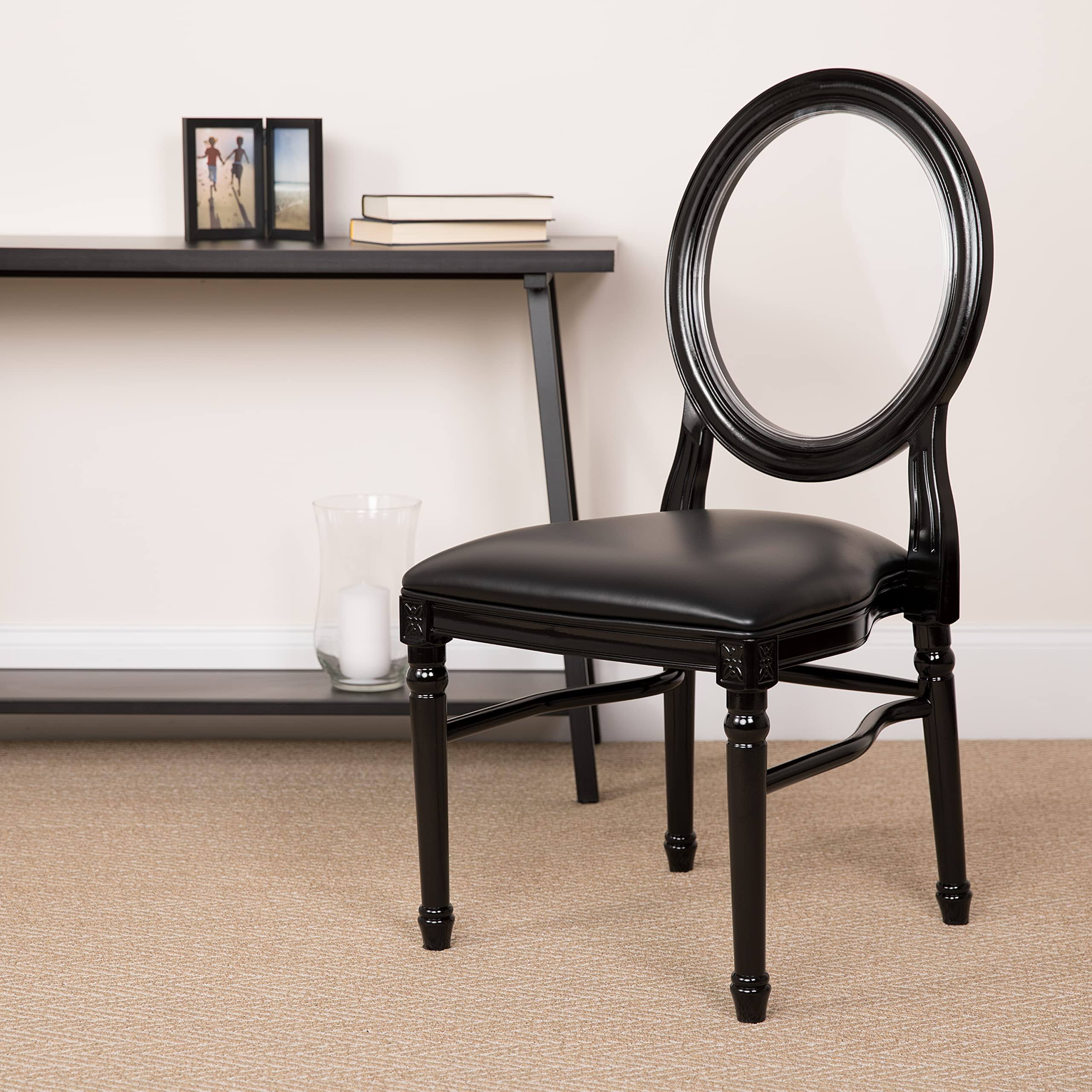 Flash Furniture 2 Pk. Hercules Series 900 lb. Capacity King Louis Chair with Transparent BACK, Black Vinyl Seat and Black Frame