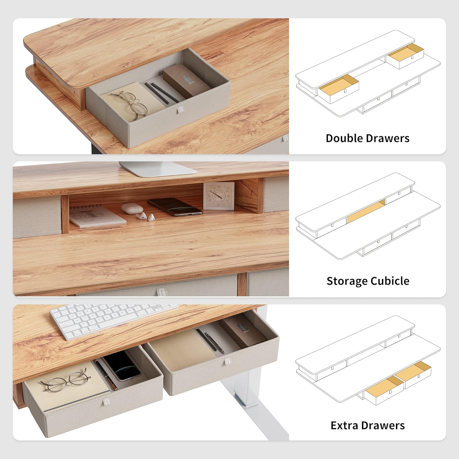 FEZIBO Height Adjustable Desk with 4 Drawers Storage and 3-Drawer Mobile File Cabinet