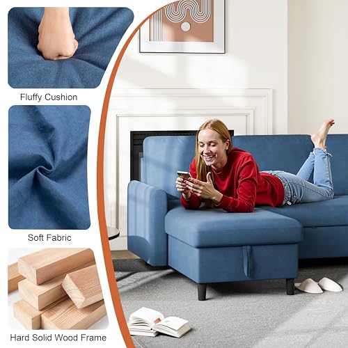 Vongrasig Convertible Sleeper Sofa, Pull Out Couch with Storage, 77" L-Shaped Sofa Bed with Storage Chaise Corduroy Fabric for Living Room, Apartment
