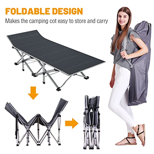 DoCred Folding Camping Cot with Mattress, 2 Pack Heavy Duty Folding Cot for Adults, Portable Sleeping Cot Bed Adults Outdoor Bed with Carry Bag