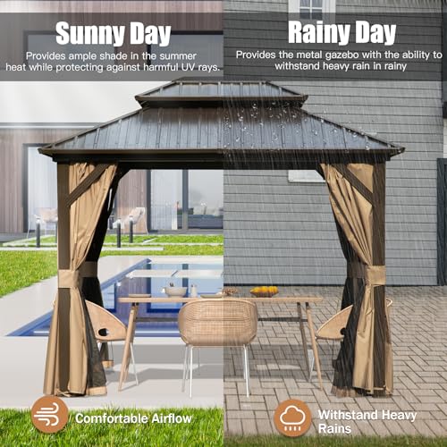 Domi 10' x 10' Hardtop Gazebo Outdoor Metal Gazebo with Galvanized Steel Double Roof Canopy, Curtains and Netting for Patio, Backyard, Deck
