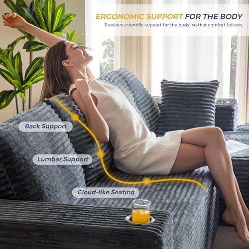 MAXYOYO 110" Modular Sectional Couch with L-Shape Chaise, Modern Boneless Couch for Living Room, Sofa in A Box, Oversized Sofa Sleeper with Deep Seat