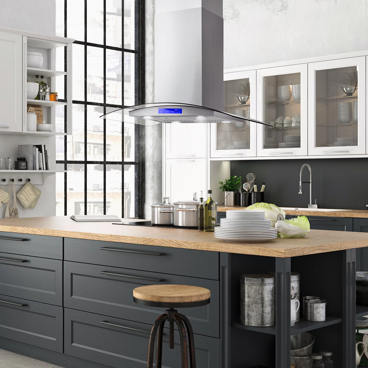 Cosmo 36 in. Ducted Island Range Hood in Stainless Steel with LED Lighting and Permanent Filters