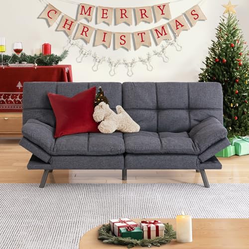 71" Convertible Futon Sofa,Faux Leather Futon Couch Bed,Sleeper Sofa Bed,Memory Foam Modern Folding Small Loveseat for Living Room,Office,Apartment