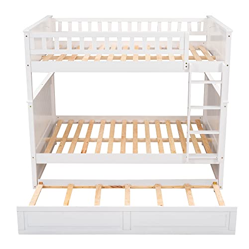 Ball & Cast Twin-Over-Twin Bunk Bed with Twin-Size Trundle and 3 Storage Stairs,Wood Bunkbed w/Full-Length Guardrails,Slat Support