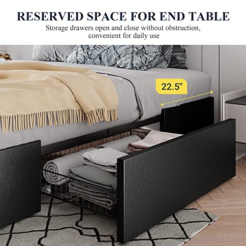 Allewie Queen Size Platform Bed Frame with 3 Storage Drawers, Fabric Upholstered, Wooden Slats Support, No Box Spring Needed, Noise Free