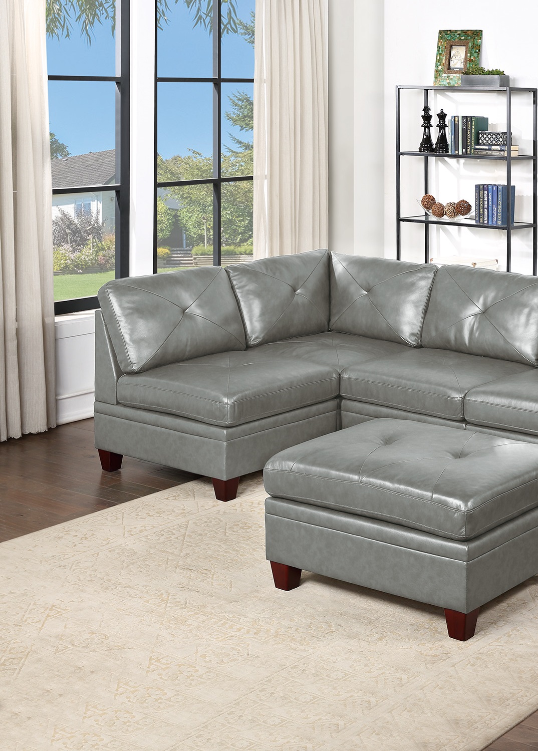 CoSoTower Contemporary Genuine Leather 1Pc Armless Chair Grey Color Tufted Seat Living Room Furniture