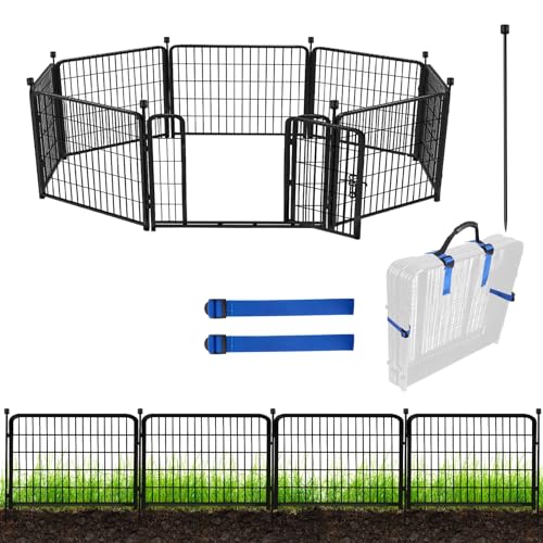 ADAVIN Tall Garden Fence with Gate, 48 in(H) 8 Panels Heavy Duty Iron Metal Animal Barrier Fence, Indoor Dog Playpen, Temporary Fencing