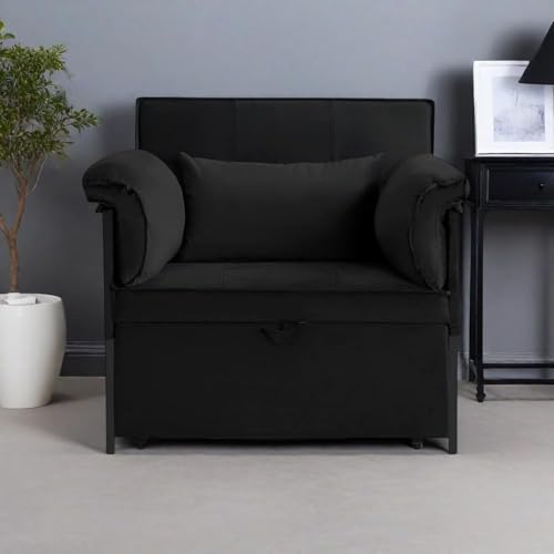 3 in 1 Sleeper Sofa Bed, Futon Sofa Bed for Living Room with Side Pocket, Black Sleepers Sofa Couch with Pullout Bed