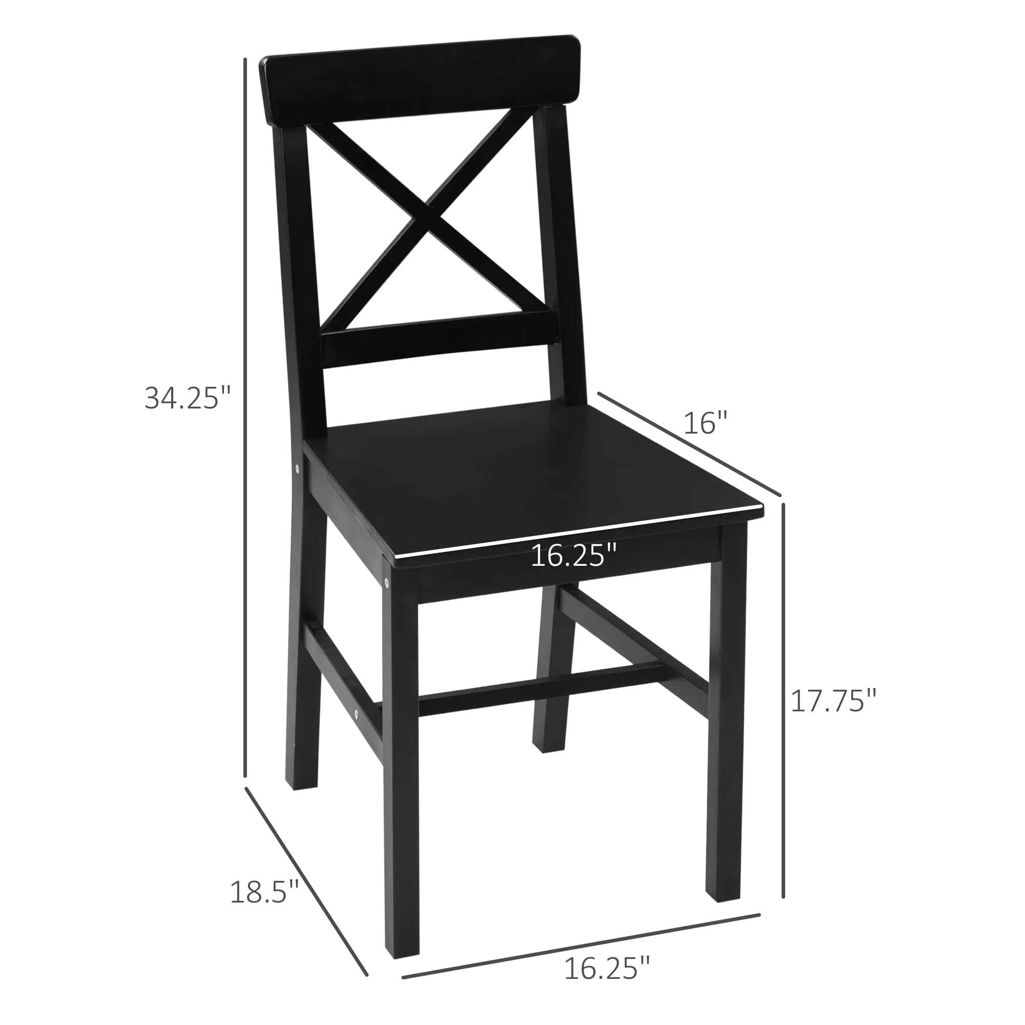 HOMCOM Wooden Farmhouse Dining Chairs Set of 4 with Cross Back, Black