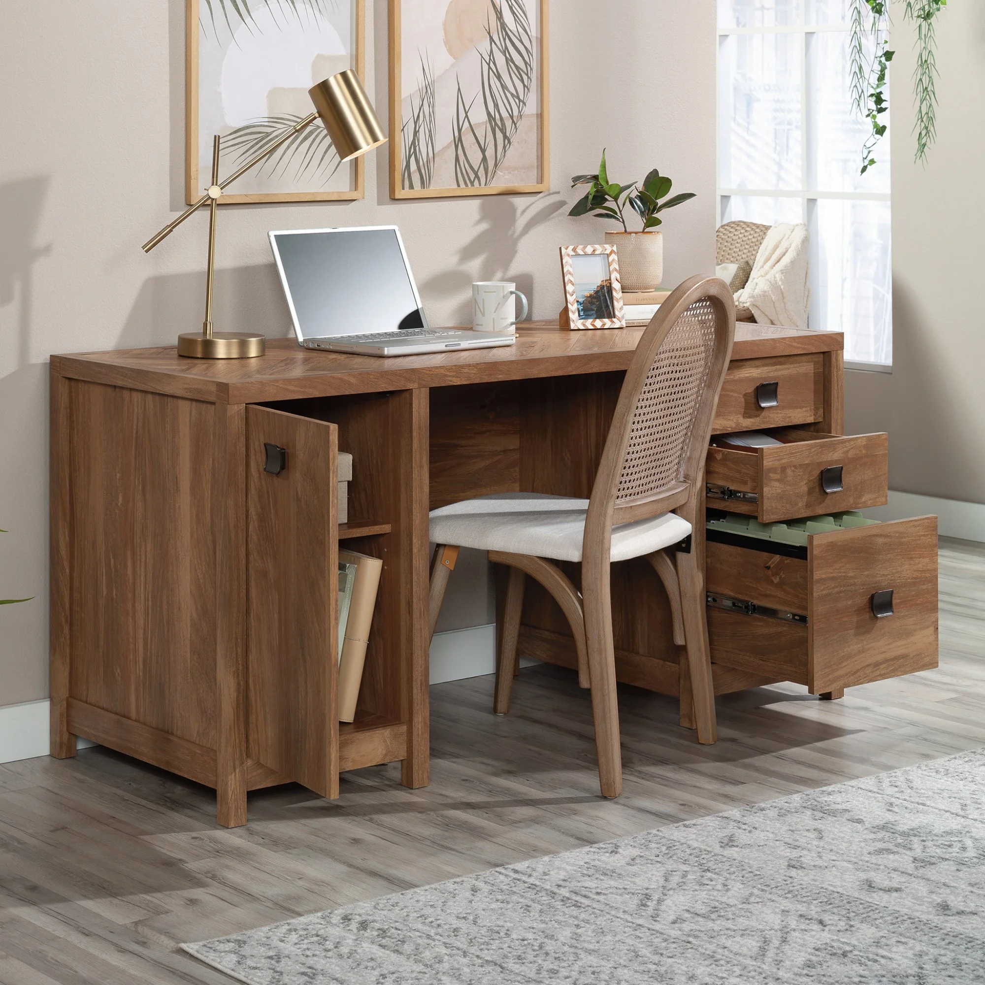 Sauder Cannery Bridge Engineered Wood Computer Desk  in Sindoori Mango/Brown