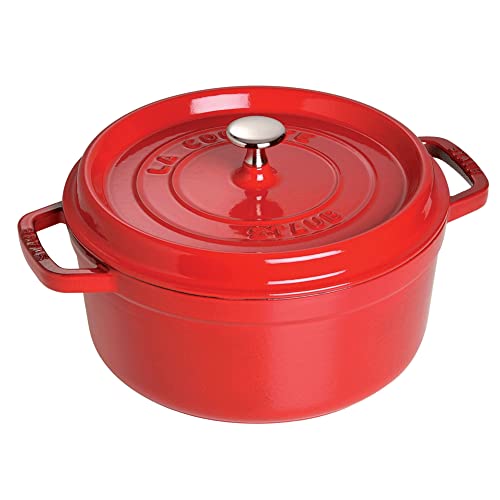 STAUB Cast Iron Dutch Oven 5.5-qt Round Cocotte, Made in France, Serves 5-6, Black Matte