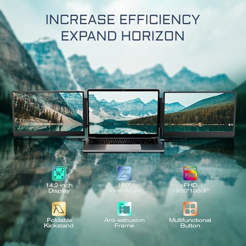 Teamgee 14.2" Portable Monitor, FHD IPS Laptop Screen Extender with 90° Foldable Stand/Dual Speakers
