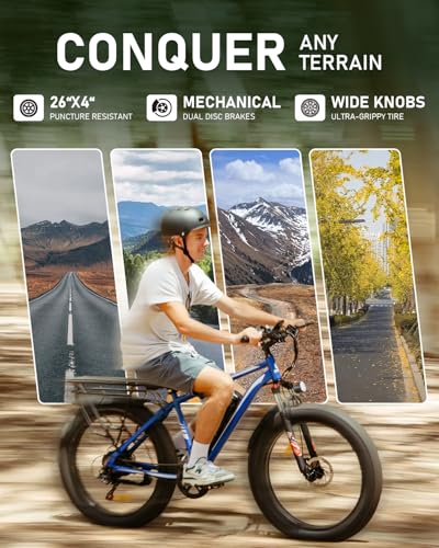 EB26 Electric Bike for Adults Peak 1500W Electric Bicycle 48V 15AH (720WH) Battery Electric Bike 26" Fat Tire Mountain 28mph 7 Speed Gears Ebike