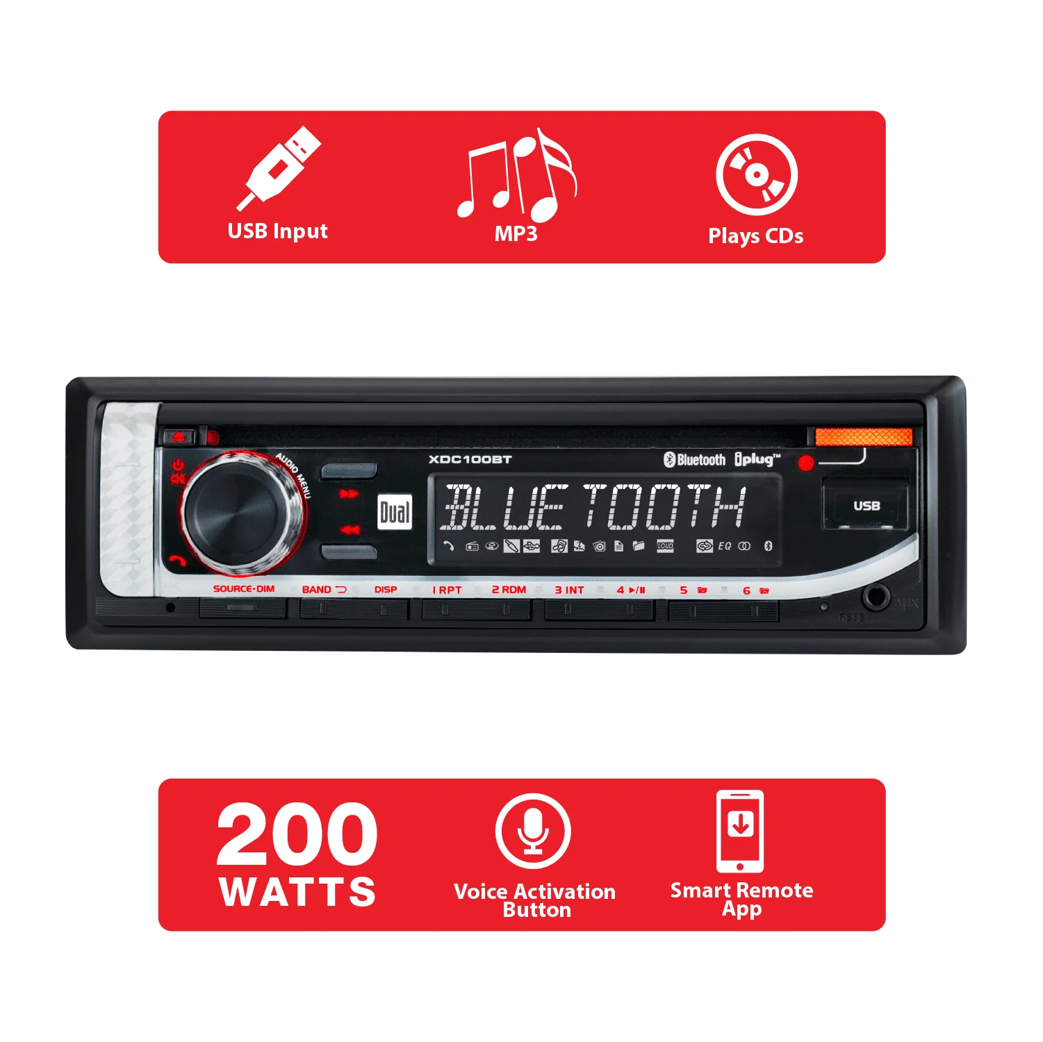 Dual Electronics XDC100BT Single DIN Car Stereo with CD Player, Bluetooth, USB, New