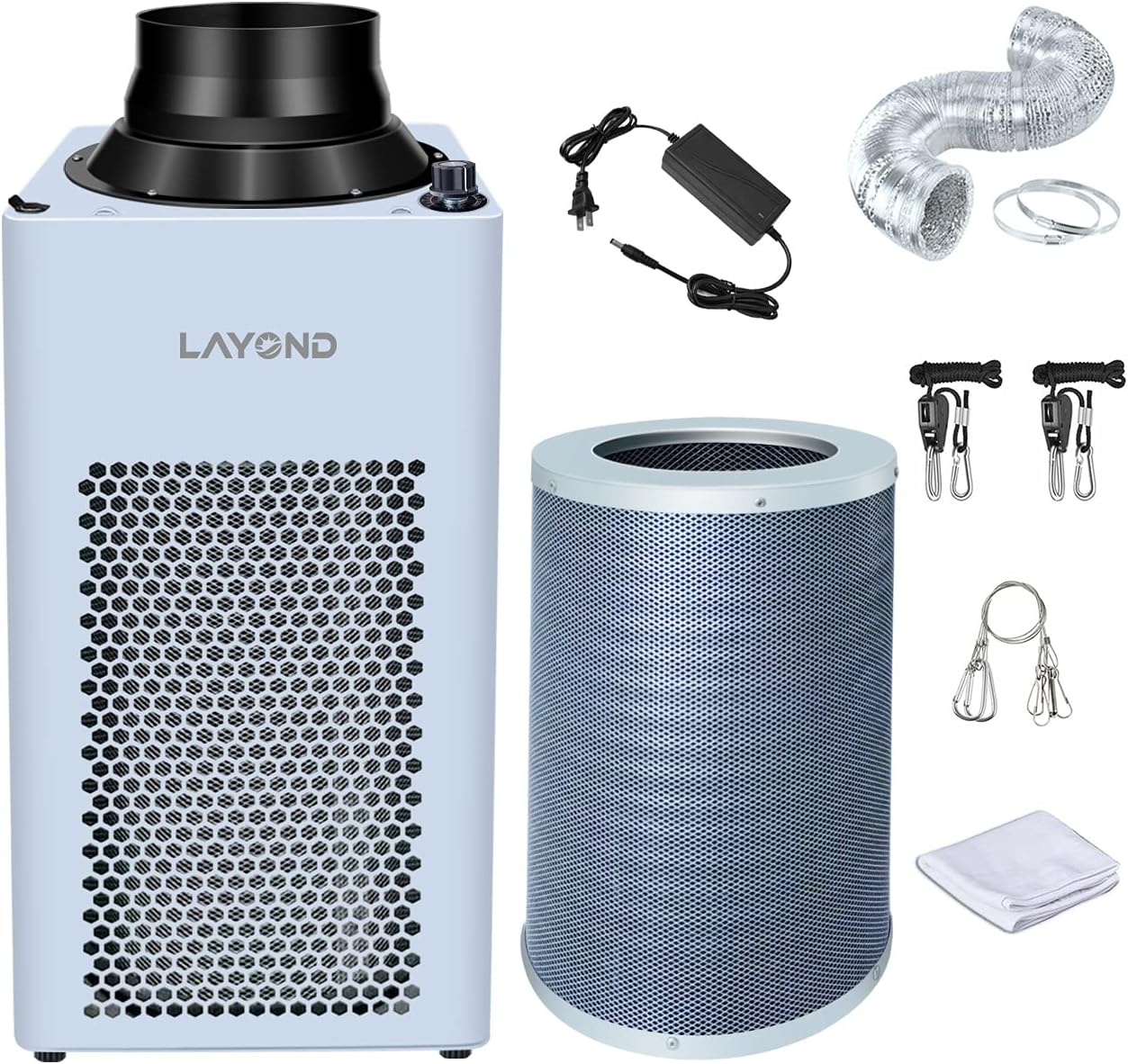 LAYOND Packages Updated Version 6” Inline Duct Fan for Grow Tent Ventilation, 400CFM Super Quiet Carbon Filter Exhaust Fan Kit