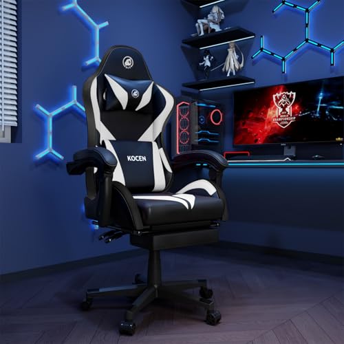 Gaming Chairs for Adults Tall and Kids，Lumbar Support,LED Lights，High Back Reclining Computer Chair with Headrest (Black+Blue)
