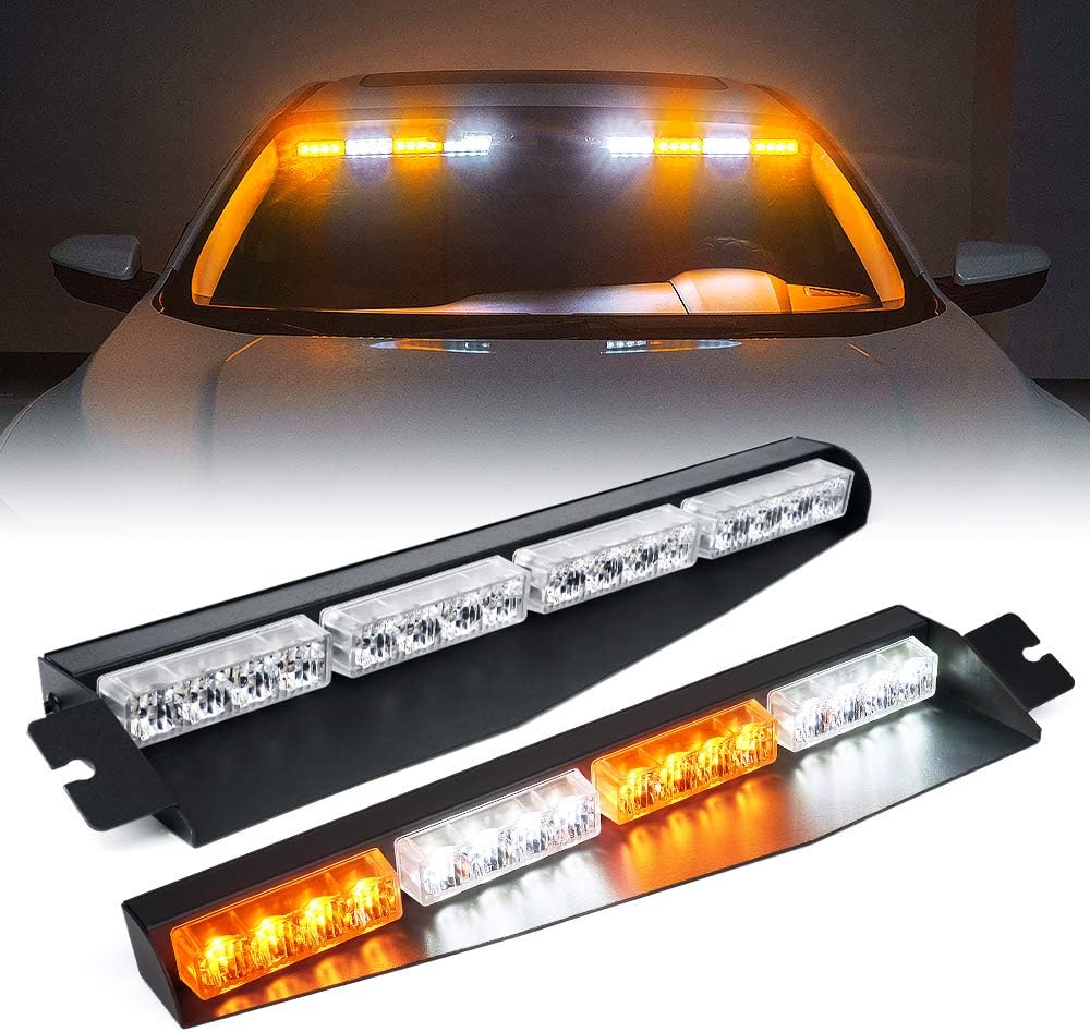 Xprite LED Visor Strobe Light Bar Interior Windshield Sunvisor Emergency Hazard Warning Flashing Lights w/ Extend Bracket Split Mount for Law