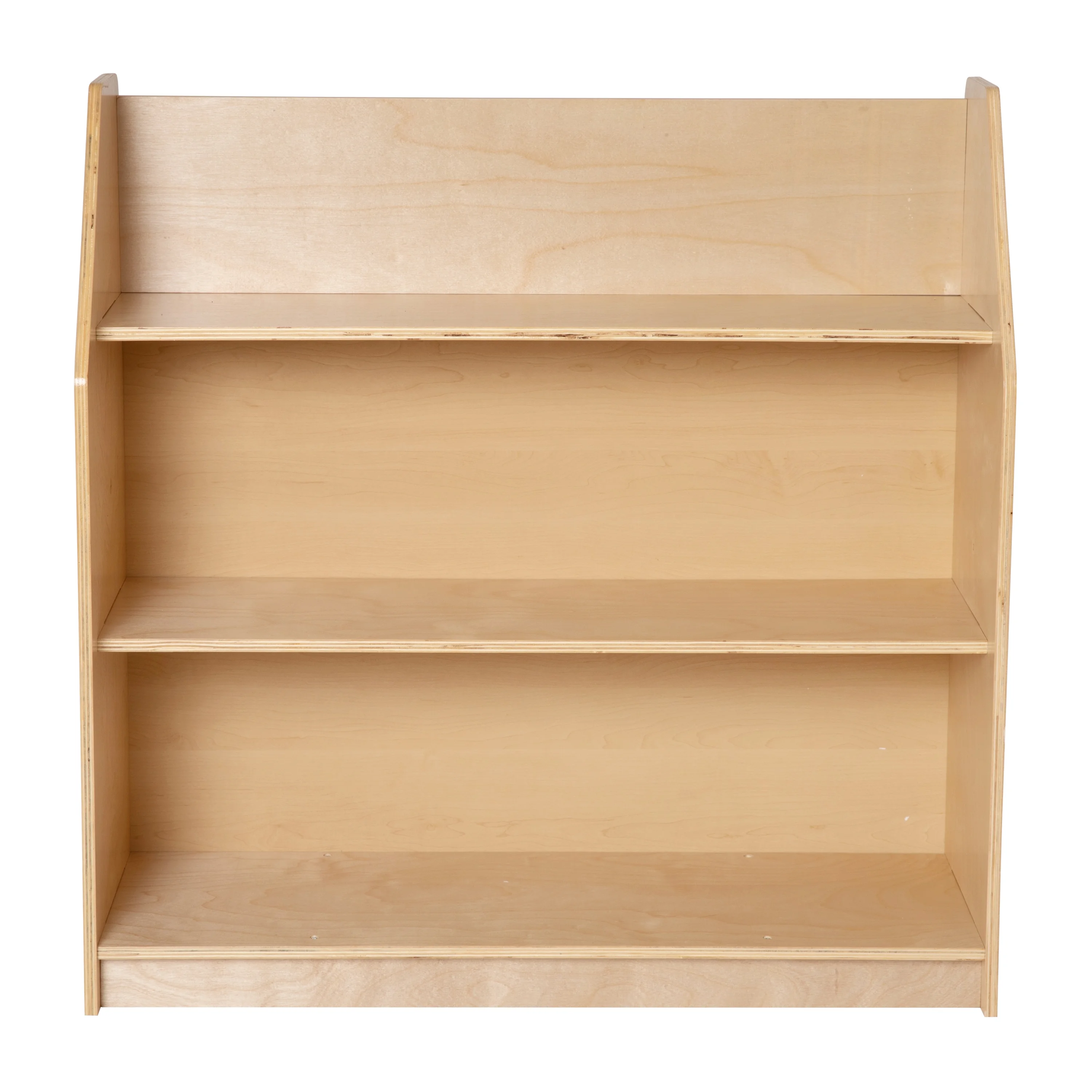 BizChair Natural Wooden 3 Shelf Book Display with Safe, Kid Friendly Curved Edges - Commercial Grade for Daycare, Classroom or Playroom Storage