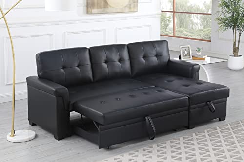 L-Shaped Pull Out Sleep Sofabed,Modern Reversible Sleeper Sectional Sofa Chenille Upholstered Button Tufted Decor with Storage Chaise