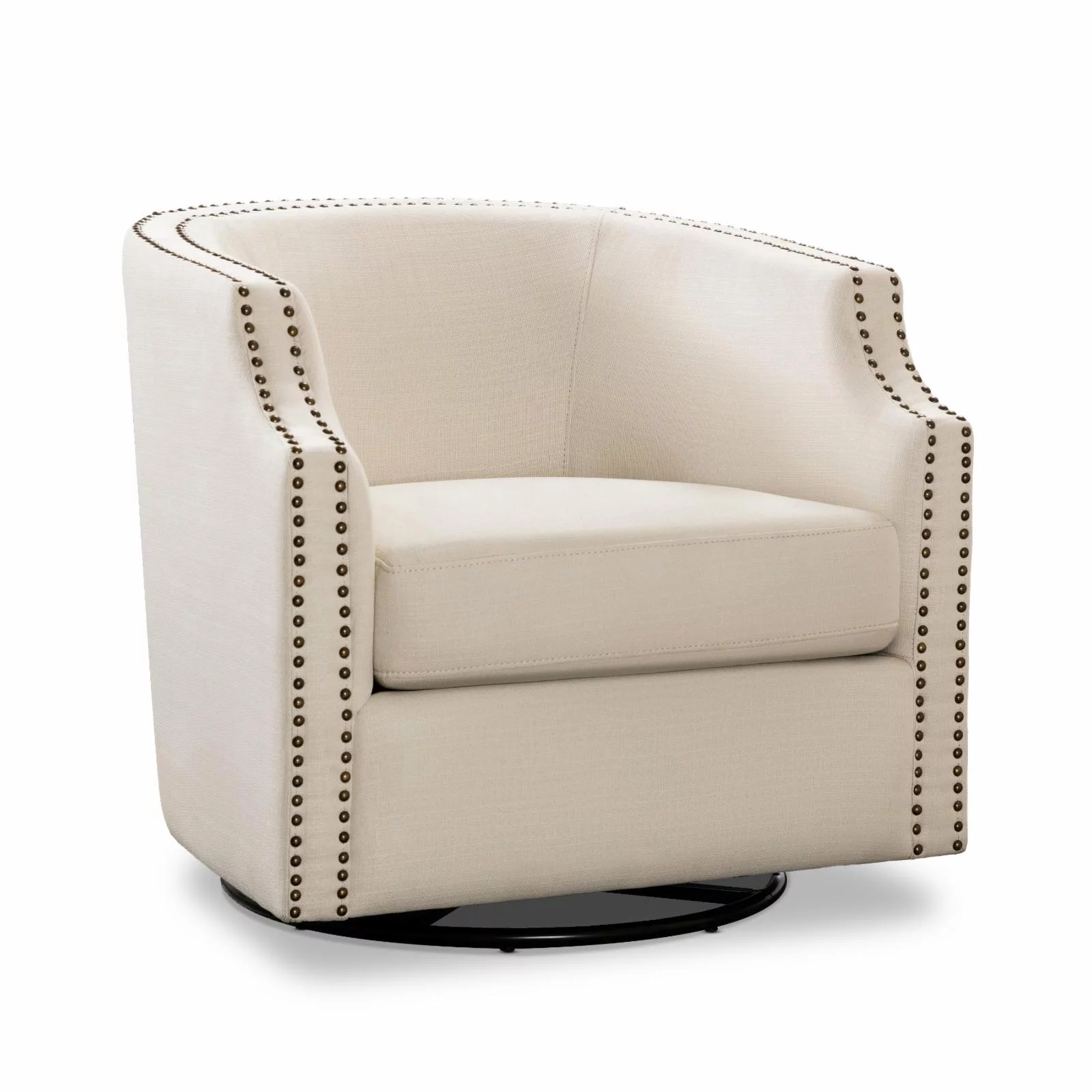 Aerin Sky Blue Polyester Linen Fabric Swivel Glider Barrel Accent Chair