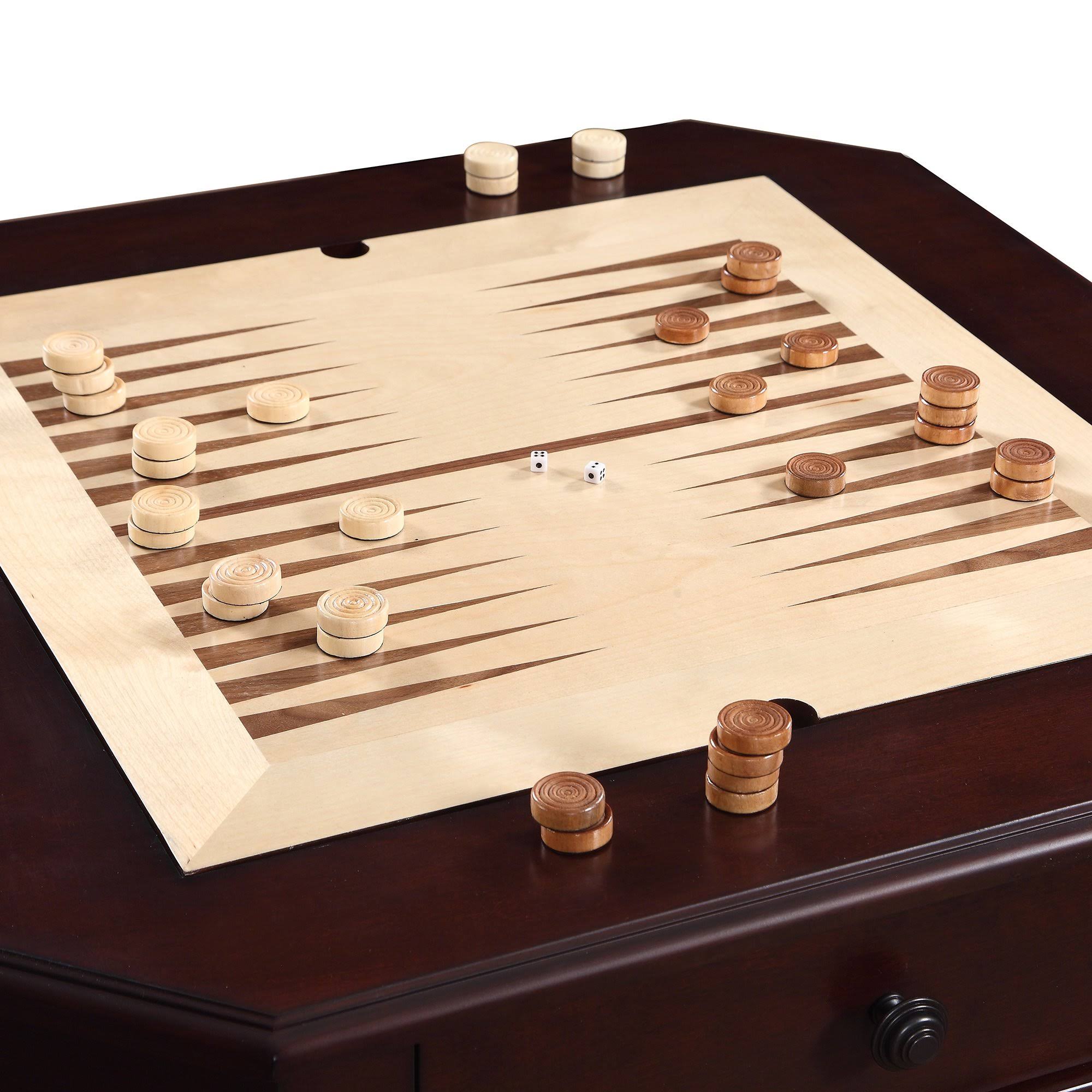 Carmelli NG2995 Fortress Chess Checkers u0026 Backgammon Pedestal Game Table u0026 Chairs Set - Mahogany