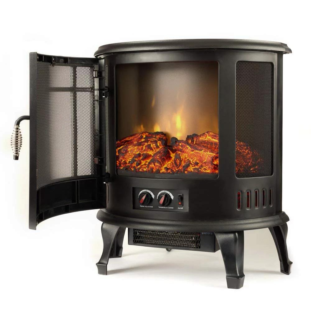 E-Flame USA Regal Free Standing Electric Fireplace Stove - Black