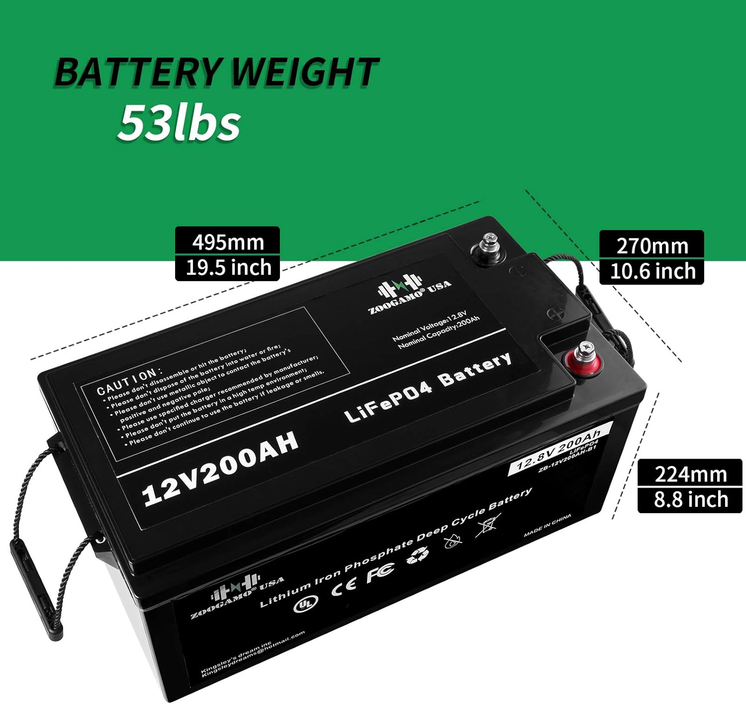 ZOOGAMO 12V 200Ah Lithium LiFePO4 Deep Cycle Rechargeable Battery with Built-in BMS, 3000+ Cycles & 10-Year Lifetime, Perfect for RV, Solar, Marine