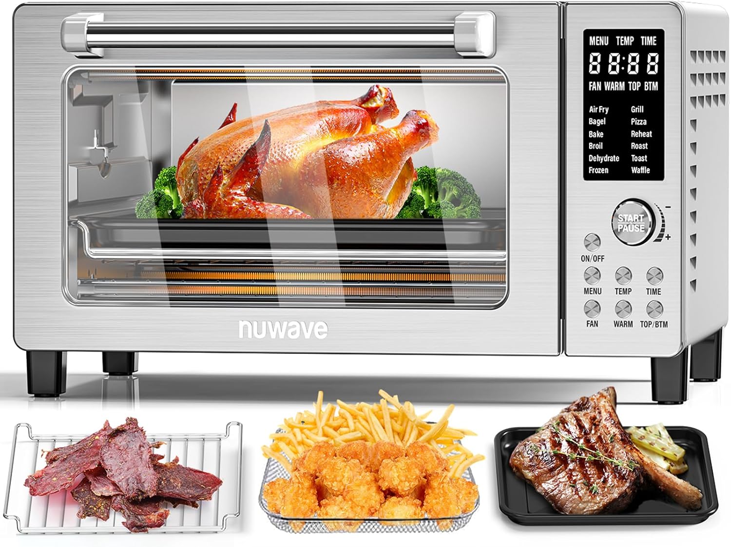 Nuwave Bravo Pro Smart Air Fryer Toaster Oven Combo, Airfryer Convection Oven Countertop, 12-in-1 Functions with Quicker & Even Crisp Technology