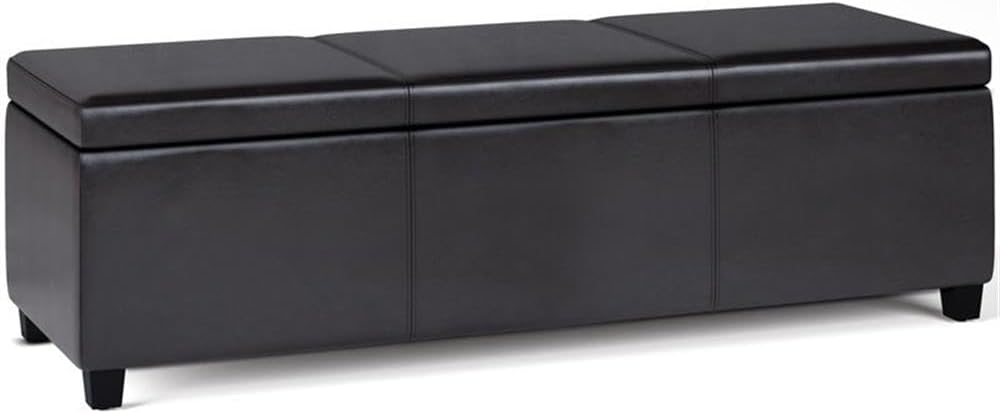 Pemberly Row 54" Contemporary Faux Leather Storage Bench in Brown