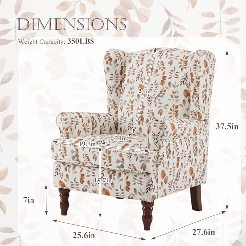 MELLCOM Floral Accent Chair, High Back Upholstered Armchair with Solid Legs, Leisure Single Sofa Chair for Living Room, Bedroom, Home Office