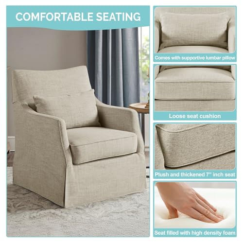 Martha Stewart London Swivel Chair - Solid Wood & Plywood, Skirted Metal Base Accent Armchair