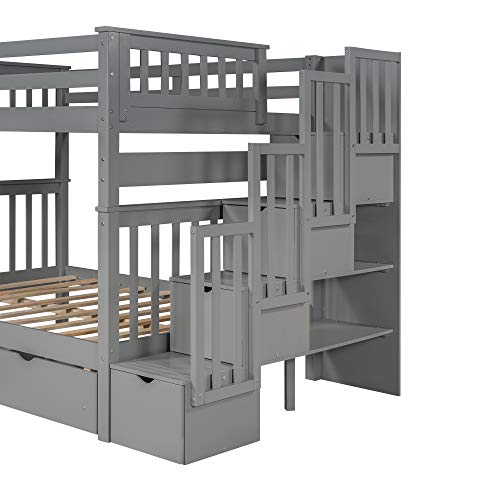Harper & Bright Designs Stairway Twin Over Twin/Full Bunk Bed with Twin Size Trundle and Drawers