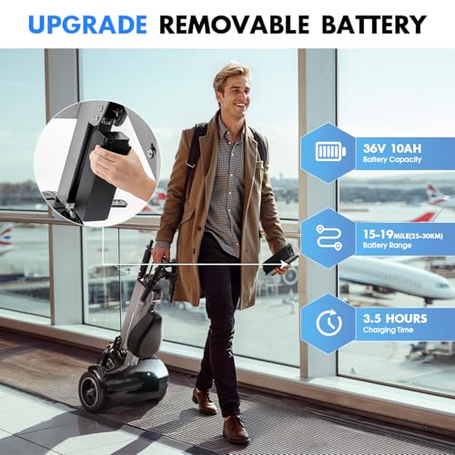 Foldable 3 Wheel Electric Scooter with Seat for Adults and Teens Electric Trike with 450W Motor and Removable 36V Battery Upgraded Dual Suspension
