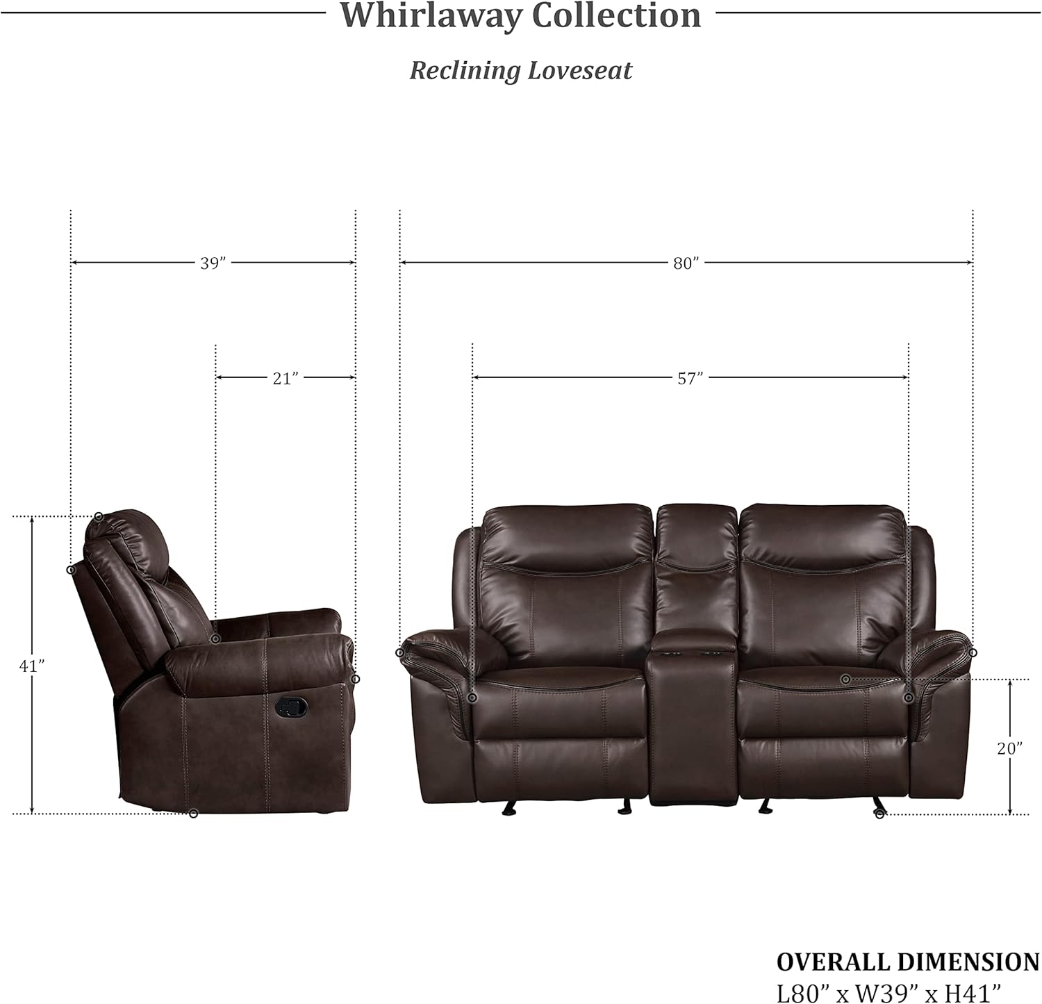 Lexicon Whirlaway Manual Reclining Living Room Sofa Set, 3-Piece, Dark Brown