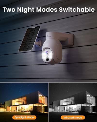 Camcamp Wireless Security Camera System, Solar Powered PTZ 4MP 6 Cam-kit Camera Security System, 500GB HDD NVR,Easy Installation, Color Night Vision
