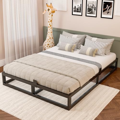 6 Inch Queen Bed Frame with Steel Slat Support, Low Profile Queen Metal Platform Bed Frame Support Mattress Foundation