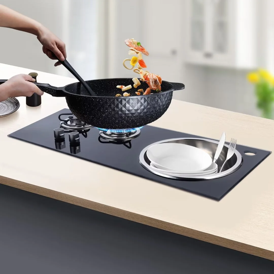 MIDUO 31" LPG Gas Stove, Two Burner Faucet Stove Gas Cooktop, Portable Double Outdoor Cooker with Sink Combo