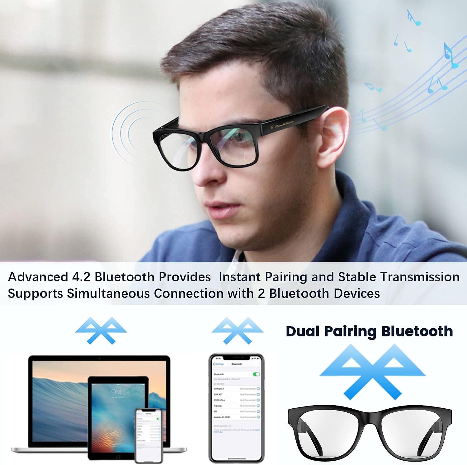 Bone Conduction Glasses, Open-Ear Headphones Bluetooth, Photochromic Sunglasses Anti Blue Ray, IP6 Waterproof Audio Glasses