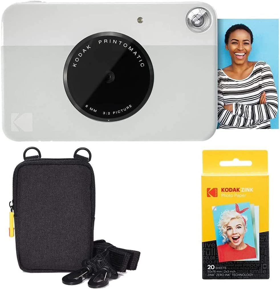 Kodak Printomatic Instant Camera (Green) Basic Bundle + Zink Paper (20 Sheets) + Deluxe Case