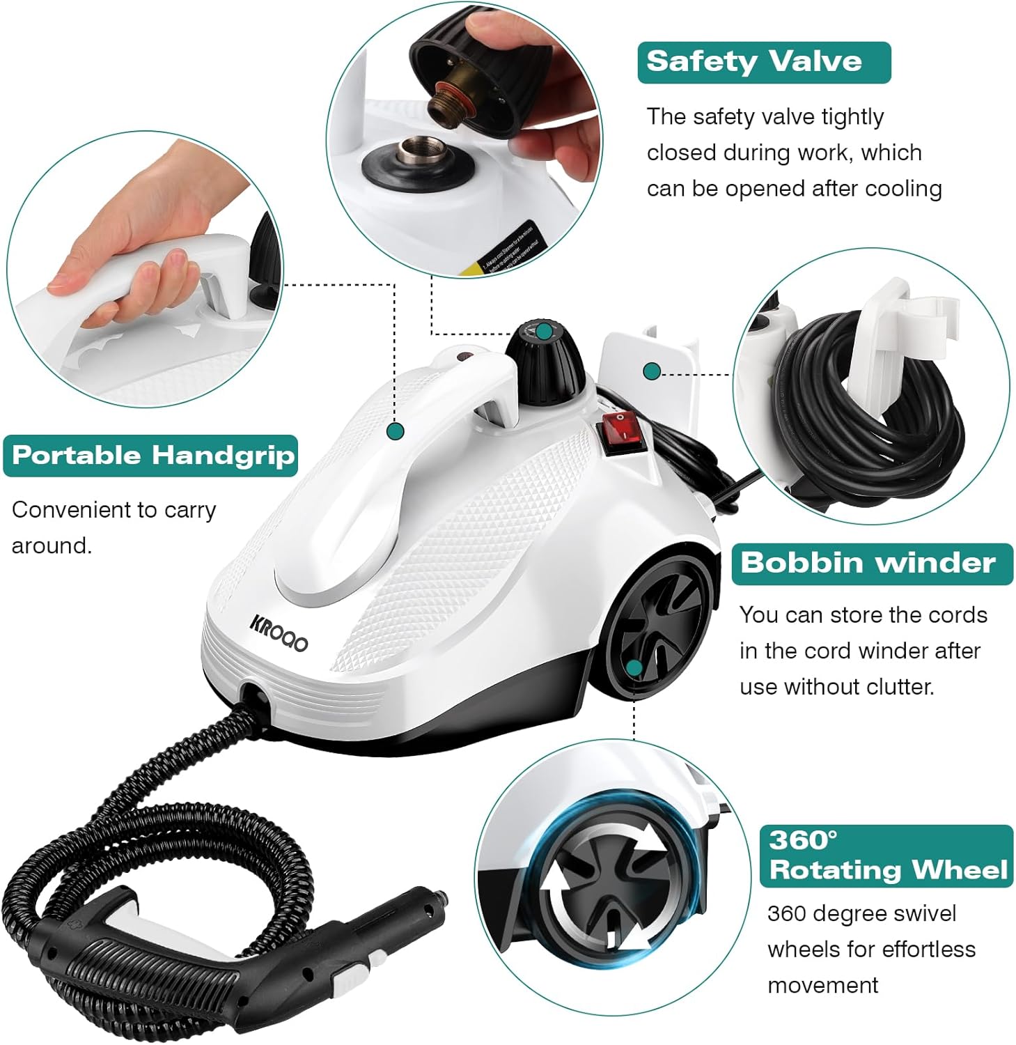 Steam Cleaner, Steam Mop with 23 Accessories, Powerful Multipurpose Portable Steamer for Cleaning to Remove Grime, Grease