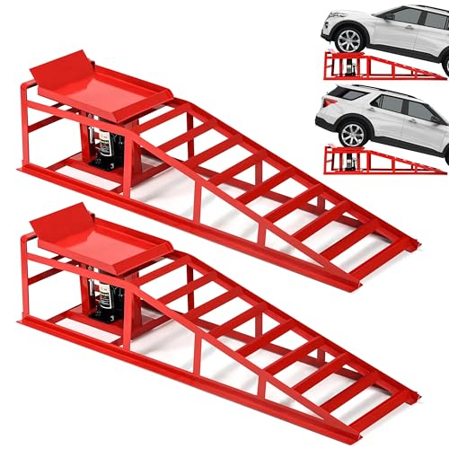 2PCS 5T 11060lbs Hydraulic Car Ramps, Heavy Duty Hydraulic Vehicle Ramps Lift Ramp, Portable Car Ramps for Oil Changes, Car Lifts for Home Garage